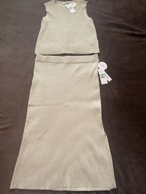 Nanette Lepore Ribbed Knit Sleeveless Top & Skirt Set in champagne